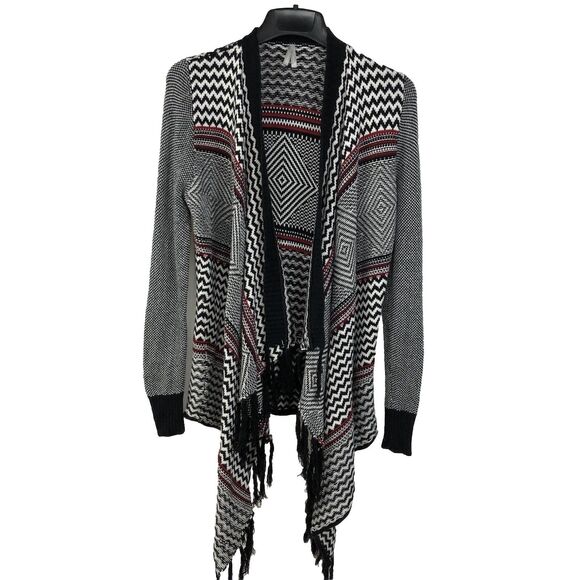 Vanity Womens Medium Open Front Long Sleeve Holyday Cardigan Sweater Fringe M - Picture 2 of 10